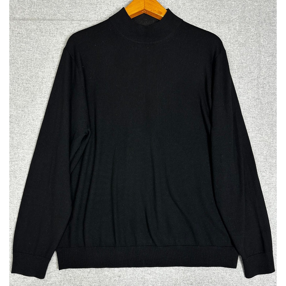 Murano Sweater Mens XL Black 100% Merino Wool Mock Neck Long Sleeve